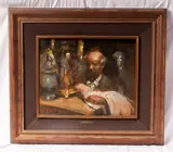 Roberto Carignani, The antique dealer in the shop, framed