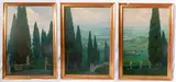 Luigi Tarra, Glimpse of landscape with avenue and cypresses, 1912, monogrammed and dated in frame. State of conservation: cracks on the pictorial surface of all three canvases