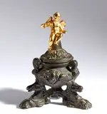 Giuseppe de Levis, Inkwell with seahorses, Black and gilded patinated bronze;