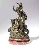 Claude Michel detto Clodion, Bacchanal, Black patinated bronze on red marble base;