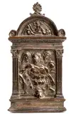 Dead Christ between Mary and Saint John by Galeazzo Mondella detto il Moderno, Pace-mounted bronze aedicule plaque, offered Mar 2025
