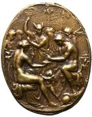 Assembly of gods by Valerio Belli, Oval bronze plaque with light brown patina;, offered Mar 2025