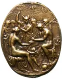 Valerio Belli, Assembly of gods, Oval bronze plaque with light brown patina;