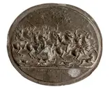 Valerio Belli, Lion Hunt, Oval lead plaque. Dark patina; mm