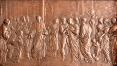 Jesus and the adulteress by Francesco Puttinati, Rectangular bronze plaque;, offered Mar 2025