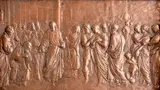 Francesco Puttinati, Jesus and the adulteress, Rectangular bronze plaque;