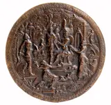 Hans Jamnitzer, Judgement of Solomon, Round bronze plaque with brown patina;