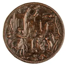 Athena on Parnassus or scene of the Arts by Hans Jakob Bayr, Round and concave bronze plaque;, offered Mar 2025