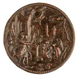Hans Jakob Bayr, Athena on Parnassus or scene of the Arts, Round and concave bronze plaque;