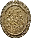 Arent van Bolten, Piety with angels, Oval bronze plaque with light brown patina; mm