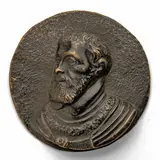 Georg Schweigger, Charles V, Round bronze plaque with dark brown patina;