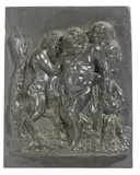 Claude Michel detto Clodion, Drunk Bacchus, Plaque rectangular bronze with dark brown patina;