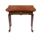 John Channon, English George II card table, 1740, padouk wood with concertina or accordion mechanism for opening by brass knob