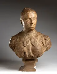 Plaster bust of a woman by Achille Alberti, half-bust of noblewoman signed on the back., offered Mar 2025