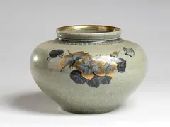 Thorkild Olsen, Royal Copenhagen porcelain vase, 1960, soft green with floral pattern decoration