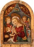 Neri di Bicci, Adoration of the Child with Virgin, Saint, angel and patron, The painting is accompanied by an expertise by Prof. Giuliano Briganti (dated