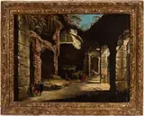 Alessio de Marchis, View of the ambulatory of the Colosseum with figures, The present work is accompanied by the expertise of Prof. Andrea Emiliani