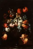 Margherita Caffi Vicenzina, Still life of carnations, tulips and violets, Oil on canvas