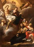 Alessandro Salini, The Risen Christ and the Virgin appear to Saint Francesco Saverio, The painting bears a brush signature in the margin of a sheet of the open book next to the Saint: "ALESSANDRO
