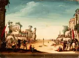 Jacques Callot, Martyrdom of St Sebastian with Roman amphitheatre, The panel bears an ancient brush inscription on the back with an inventory number: "31". The painting is from