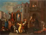 Giovanni Michele Graneri, Rosary seller with the meeting of San Filippo Neri and San Felice from Cantalice, The painting is accompanied by an expertise by Prof. Arabella Cifani available in photocopy.