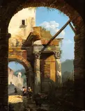 Giovanni Migliara, Capriccio with road, arch and figures, Oil on canvas