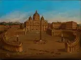 Joseph Bolzern, Piazza San Pietro with the Basilica, The painting bears the date and signature at lower left: "BOLZERN J. PINX ROMA