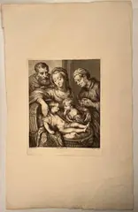 Sacra Famiglia, da Rubens by Cosimo Mogalli, etching and bulino, offered Jan 2025