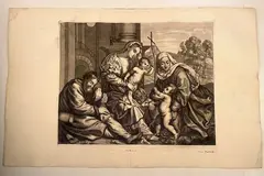 Sacra Famiglia, da Tiziano by Cosimo Mogalli, etching and bulino, offered Jan 2025