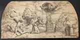 Marcantonio Raimondi, Il sacrificio di Caino e Abele, da Raffaello. Bulino