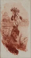 Luigi Olivetti, Donna con un cesto di frutta, etching ad inchiostro rosso