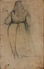 Figura di donna vista di spalle by Arturo Checchi, 1912, charcoal on paper, offered Jan 2025