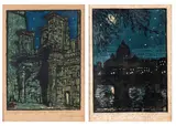 Giuseppe Haas Triverio, Roma da ponte Sant'Angelo | Tempio di Nerva, Lotto di due xilografie a colori.