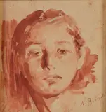 Nicola Biondi, Studio per testa di ragazza, pencil and acquarello rosso