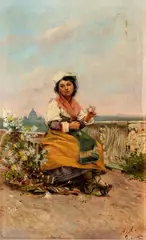 Florist with roman landscape by Augusto Alberici, offered Dec 2024