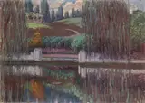 Teodoro Wolf Ferrari, Lake landscape with trees, 1914