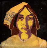 Enea Antonelli, Tile with lady decoration, Of Cambellotti inspiration