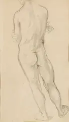 Study for a male nude from behind by Mirko Basaldella, There is an ink sketch on the back, offered Dec 2024