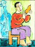 Krzysztof Kokoryn, Portrait of a young boy with pear and violin, 2000