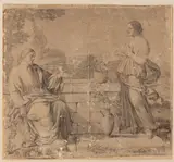 Giacinto Gimignani, Christ and the Samaritan Woman at the Well, Pencil on paper See G.GIMIGNANI