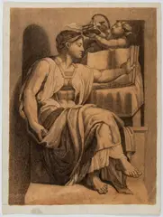 Luigi Sabatelli, The Eritrean Sibyl after Michelangelo, Pen on brown laid paper