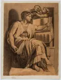Luigi Sabatelli, The Eritrean Sibyl after Michelangelo, Pen on brown laid paper