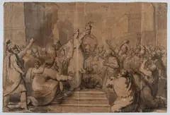 Francesco Podesti, Judith Reveals the Head of Holofernes to the People, Pencil and gouache on ivory laid paper