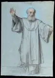 Pietro Gagliardi, Preaching Friar, Colored chalks on blue paper