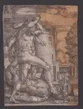 Hercules kills the dragon Ladon by Heinrich Aldegrever, Engraving, offered Nov 2024