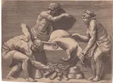 Adamo Scultori, Allegory of Autumn: Three Men Sacrificing a Pig, altre Giulio Romano. Engraving