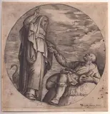 Battista Franco, Religion consoles a poor man, Etching