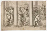 Battista Franco, Saint Peter and Saint John Heal a Cripple, after Raphael. Etching
