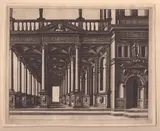 Johannes van Doetecum I, An open portico supported by Corinthian columns, Copy in the same direction after Lucas and Johannes van Doetecum. Etching
