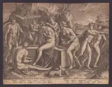 Frans Menton, Diana and the nymphs surprised by Actaeon, after Frans Floris' lost painting. Engraving